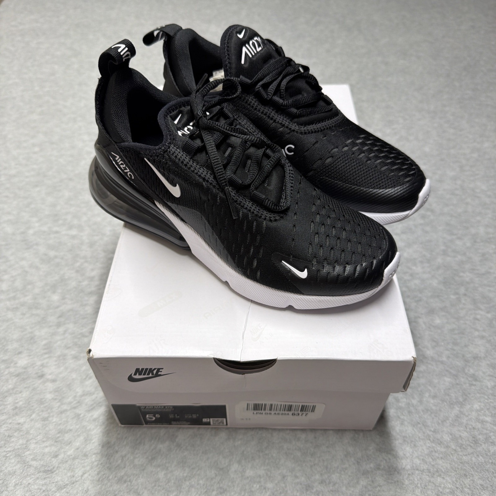 Nike Air Max 270 Womens 5.5 Black White Ah6789-001 Running